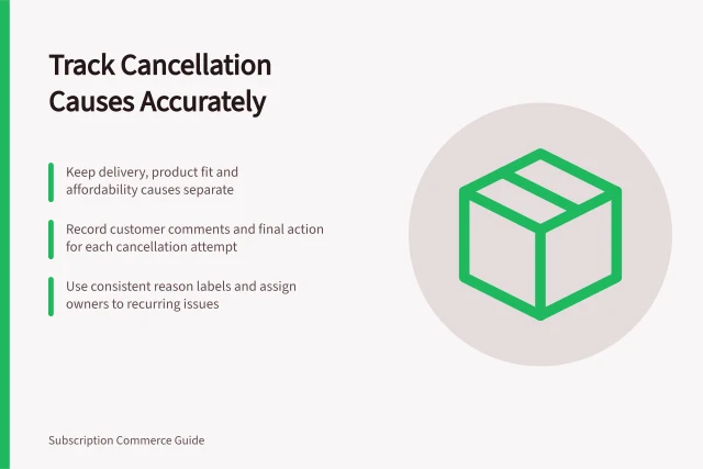 Track Cancellation Causes Accurately: Keep delivery, product fit and affordability causes separate; Record customer comments and final action for each cancellation attempt; Use consistent reason labels and assign owners to recurring issues. Analysing cancellation reasons without combining different causes