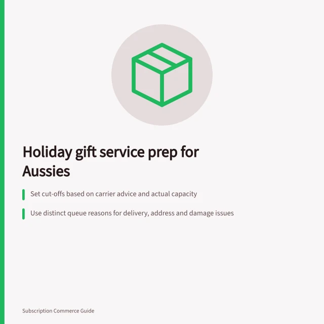 Holiday gift service prep for Aussies: Set cut-offs based on carrier advice and actual capacity; Use distinct queue reasons for delivery, address and damage issues; Verify each change with order and tracking before acting. Preparing customer service for holiday subscription demand